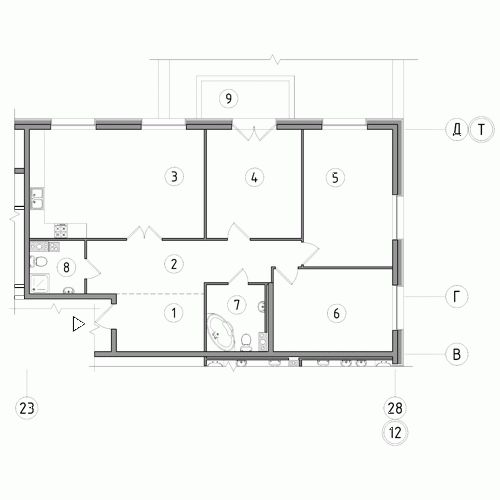 Трёхкомнатная квартира 117.4 м²