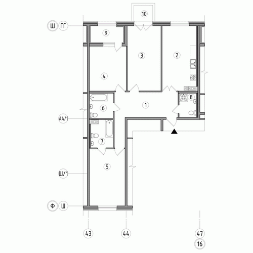 Трёхкомнатная квартира 108.5 м²