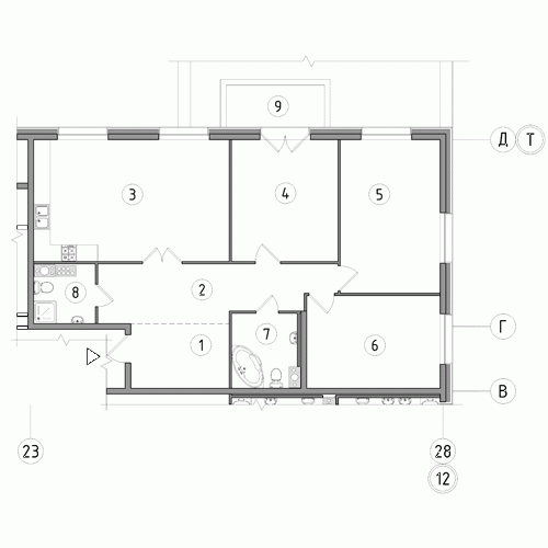 Трёхкомнатная квартира 117.2 м²