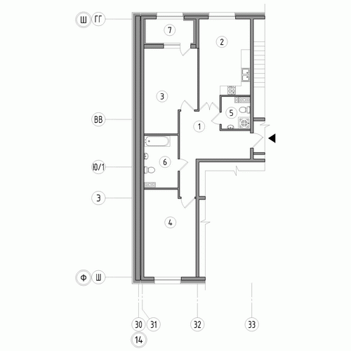 Двухкомнатная квартира 84.8 м²