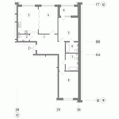Трёхкомнатная квартира 102.5 м²