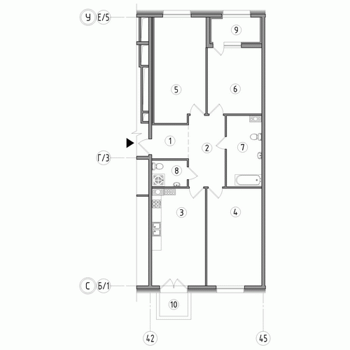 Трёхкомнатная квартира 111.5 м²