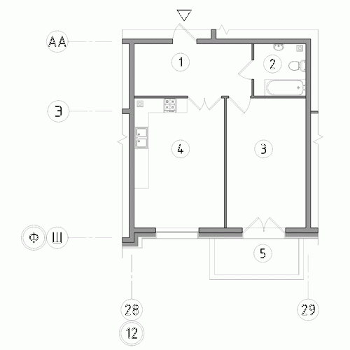 Однокомнатная квартира 54.7 м²