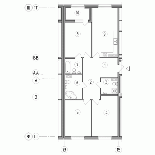 Трёхкомнатная квартира 110.7 м²
