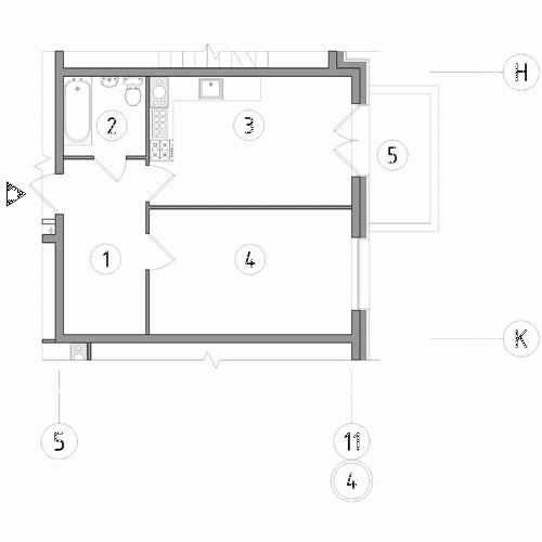 Однокомнатная квартира 45 м²