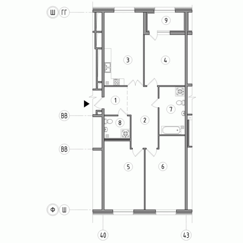 Трёхкомнатная квартира 111.6 м²