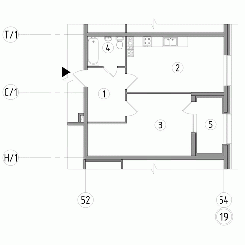 Однокомнатная квартира 49.5 м²