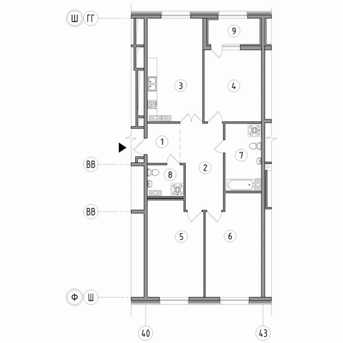 Трёхкомнатная квартира 111.1 м²