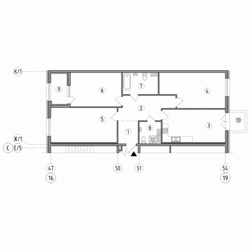Трёхкомнатная квартира 113 м²