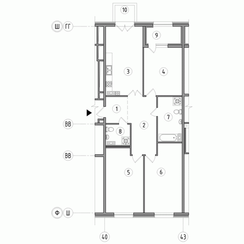 Трёхкомнатная квартира 112 м²