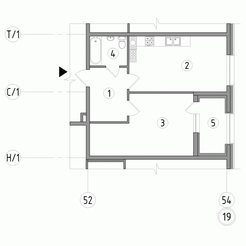 Однокомнатная квартира 49.3 м²