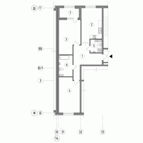 Двухкомнатная квартира 84.8 м²