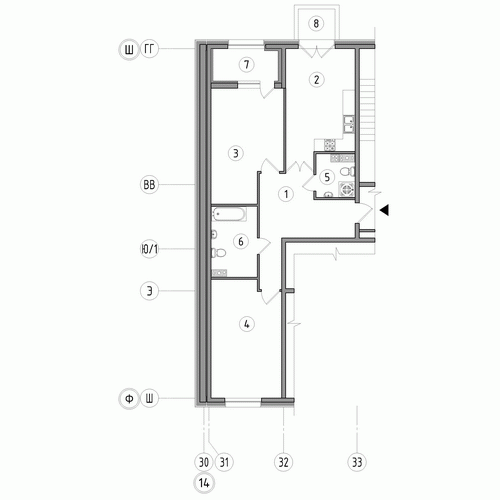 Двухкомнатная квартира 85.6 м²