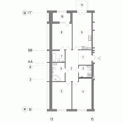Трёхкомнатная квартира 111.6 м²