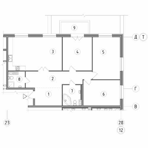 Трёхкомнатная квартира 117.2 м²