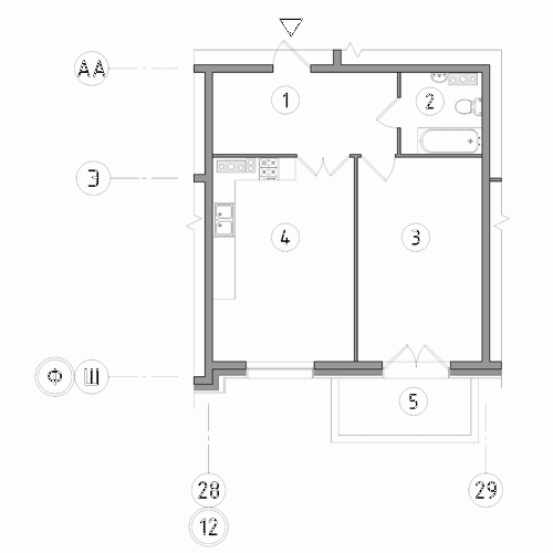 Однокомнатная квартира 54.3 м²