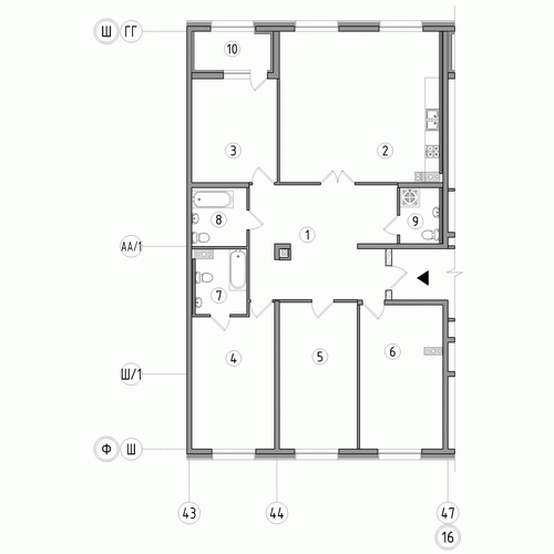Трёхкомнатная квартира 157 м²