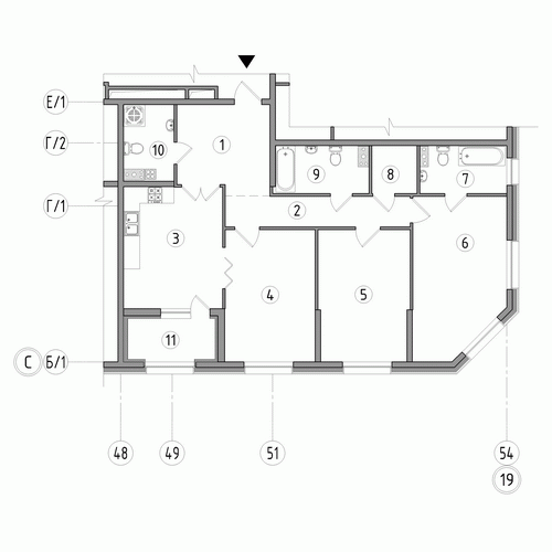 Трёхкомнатная квартира 106.2 м²