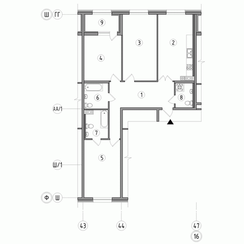 Трёхкомнатная квартира 107.8 м²