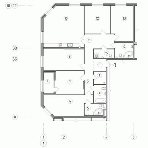 Пятикомнатная квартира 185.9 м²
