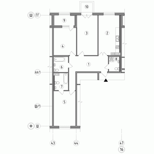 Трёхкомнатная квартира 108.3 м²
