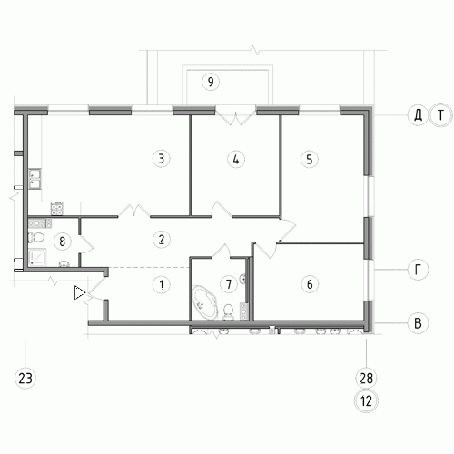 Трёхкомнатная квартира 117.4 м²