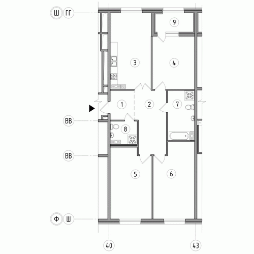 Трёхкомнатная квартира 110.9 м²