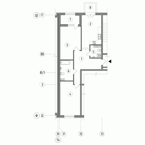 Двухкомнатная квартира 85.5 м²