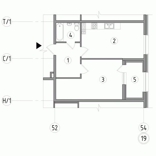Однокомнатная квартира 49.6 м²